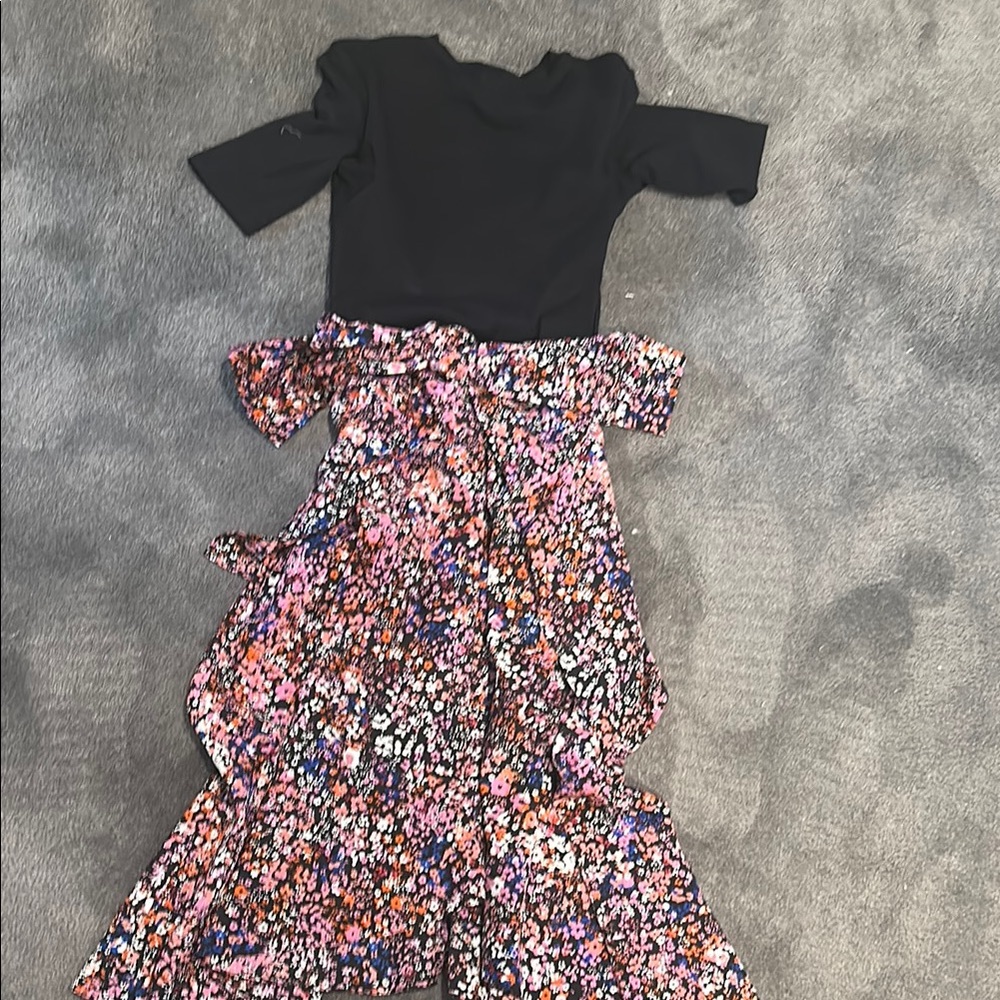 Maje Black and Multicolor Floral Midi Dress